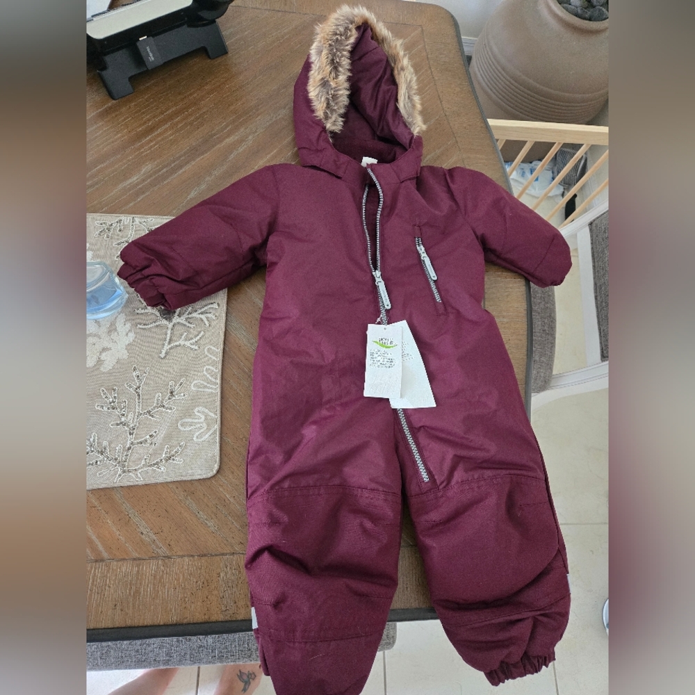 H&M Deep Red BABY Snowsuit with Hood 9-12 Months